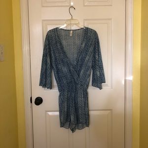 Blue and white romper